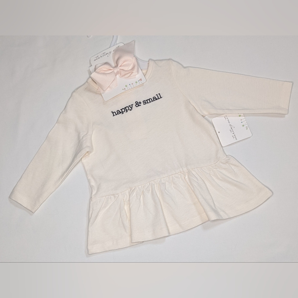 Starting Out Babys Long sleeve shirt with pink Bow clip size 9M